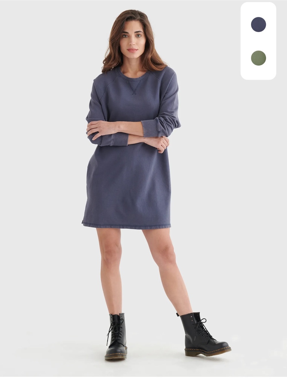 Lucky Brand Long Sleeve Sweatshirt Dress - Slate Blue